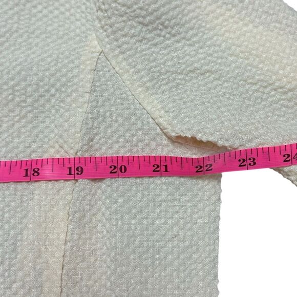 Eileen Fisher Textured Linen Blend Button Front Crew Neck Soft Yellow Size L - Picture 6 of 7